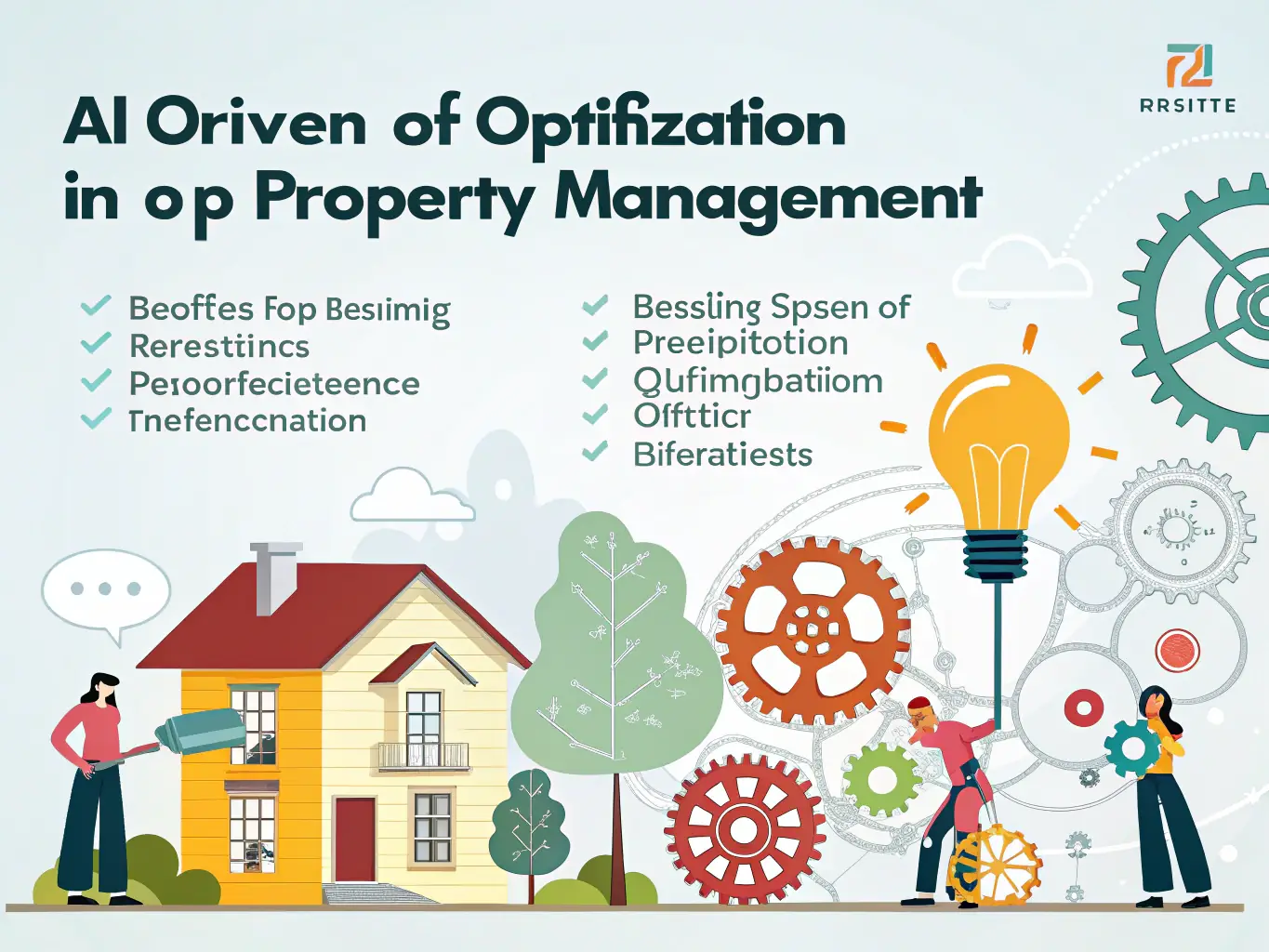 An infographic illustrating the benefits of AI-driven process optimization in property management, showcasing reduced manual tasks and enhanced efficiency.